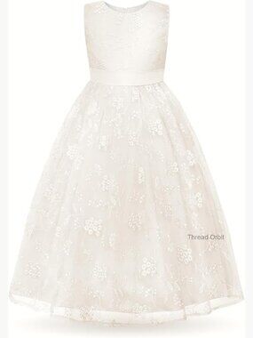 Girls Embroidered Lace Ball Gown Sleeveless Party Dress Tulle Formal